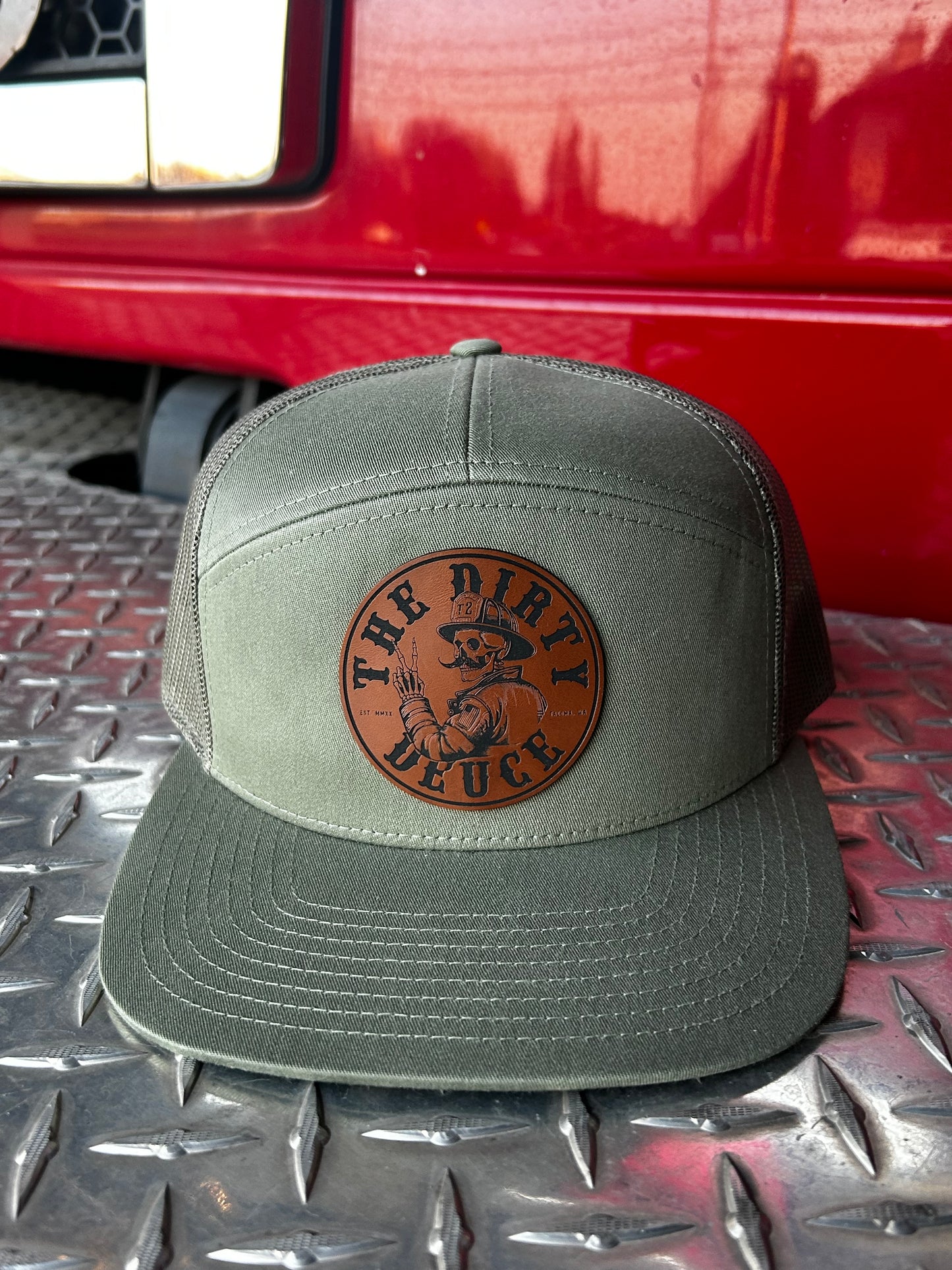 Olive Green Richardson 7 Panel Brown Leather Patch