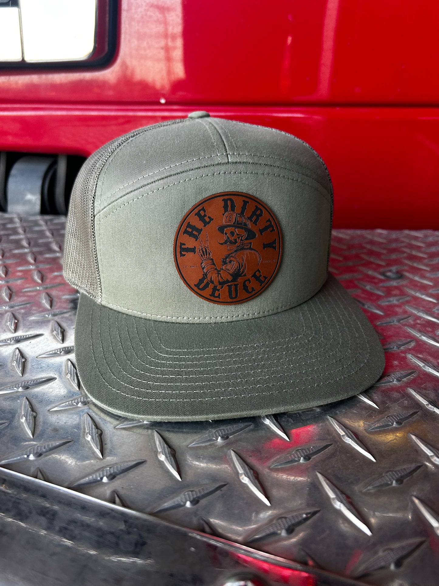 Olive Green Richardson 7 Panel Brown Leather Patch