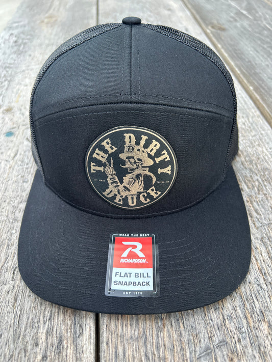 Richardson 7 Panel SnapBack Black/Gold leather patch