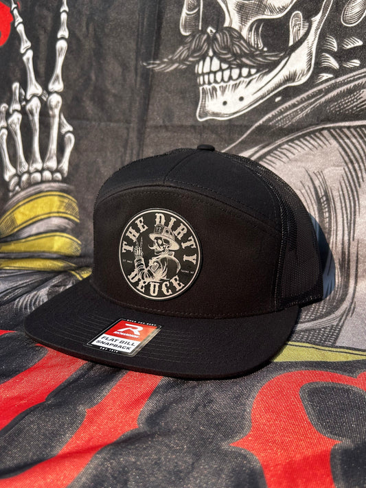 Richardson 7 Panel SnapBack Black/Silver leather patch